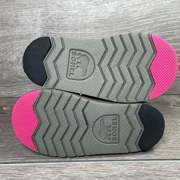 Sorel Rylee Waterproof Black Suede Warm Lined Pink Stars Toddler Girl Sz 8 Boots - Picture 8 of 13